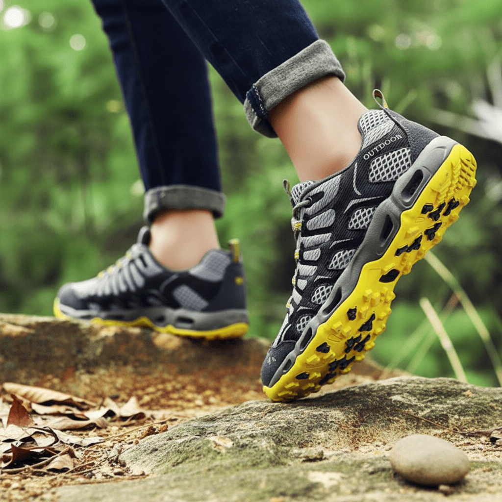 Unisex orthopedic walking shoes in gray with arch support and non-slip sole, designed for comfort