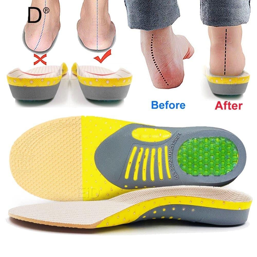 Unisex orthotic gel insoles for flat feet & plantar fasciitis. Premium arch support shoe inserts for pain relief.
