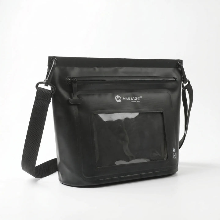 Outdoor dry bag with convenient touchscreen phone access, a must-have travel & hiking accessory.