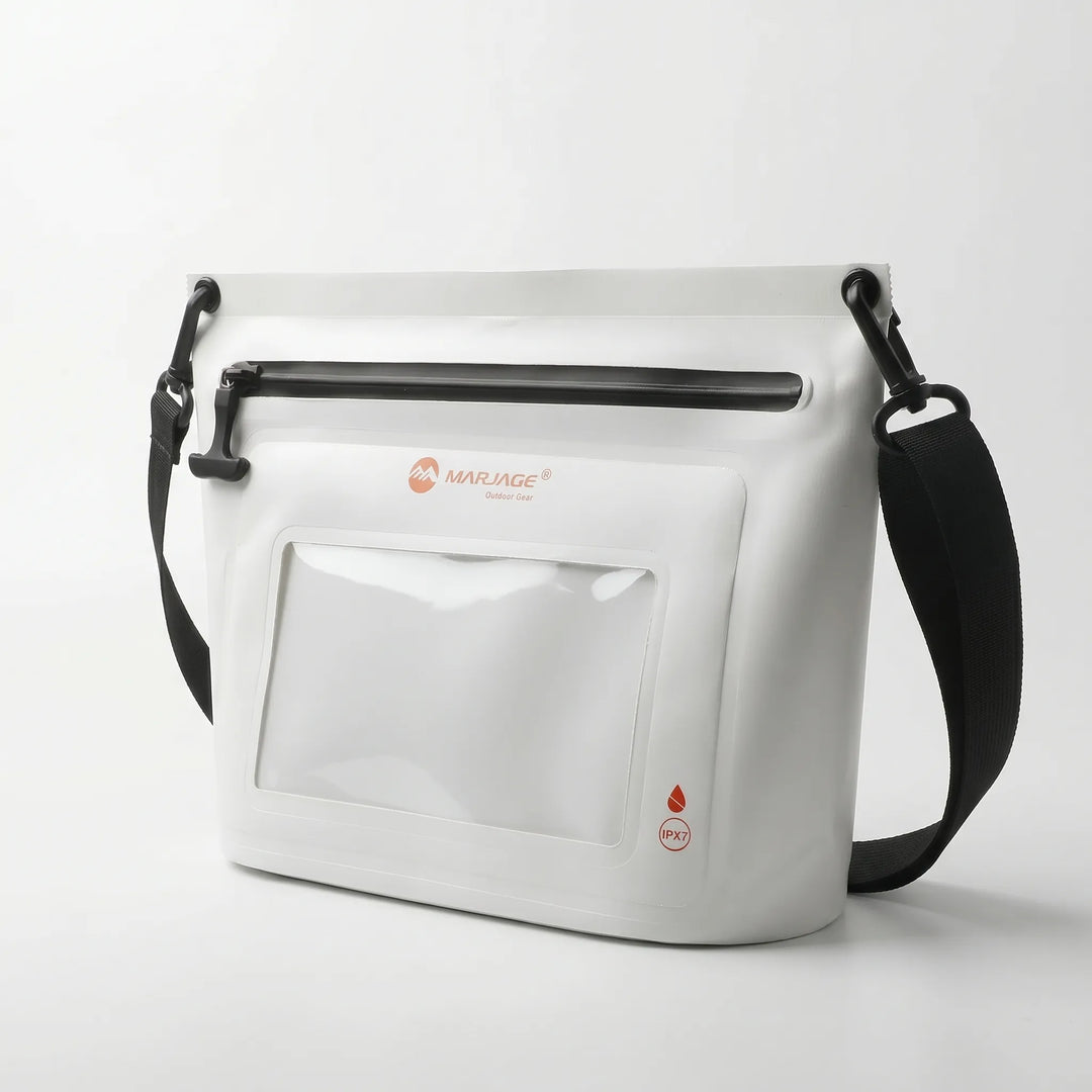 Stylish hands-free outdoor crossbody bag with transparent touchscreen phone window for easy access.