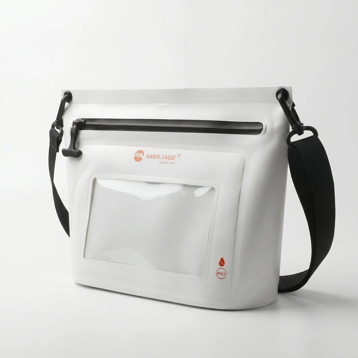 Stylish hands-free outdoor crossbody bag with transparent touchscreen phone window for easy access.