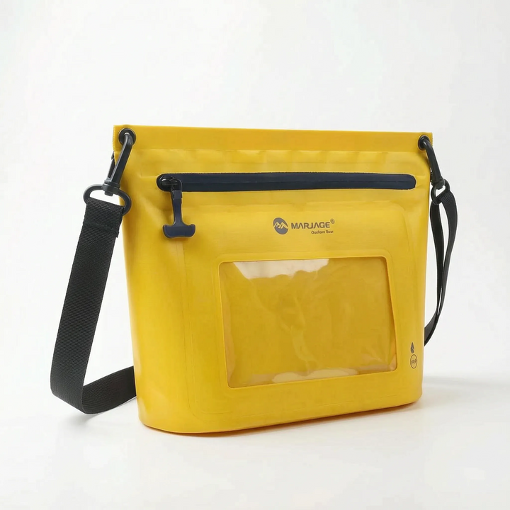 Protective waterproof crossbody bag with a touchscreen phone window, ideal for any outdoor activity.