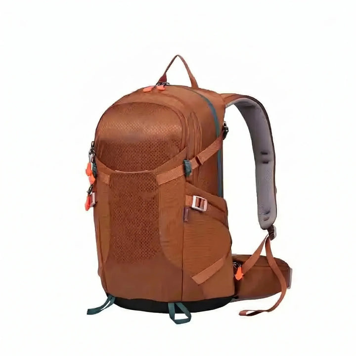 Unisex hiking backpack with side pockets, a practical daypack for hydration on outdoor treks.
