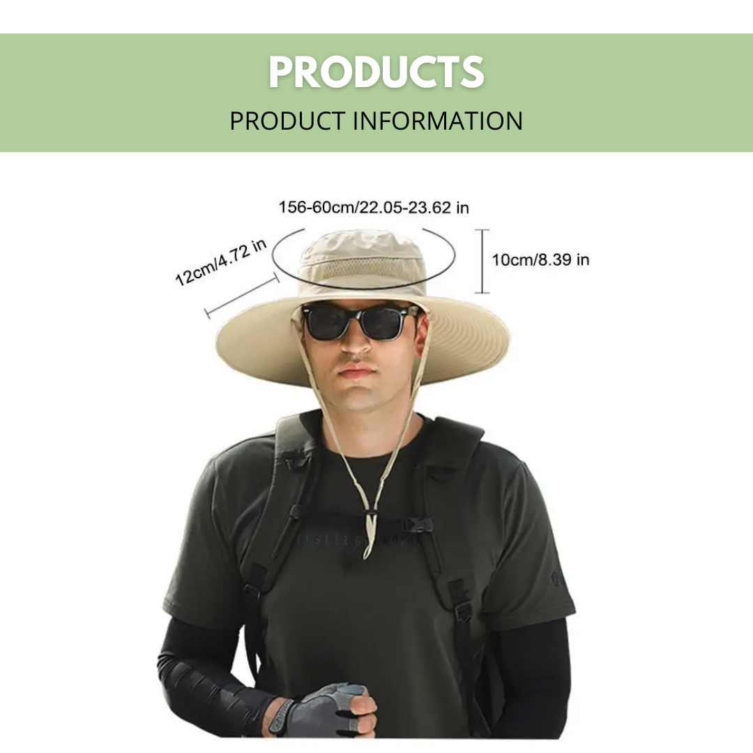 Top-down view of the solar panel and fan on a unisex outdoor hat, efficient sun protection