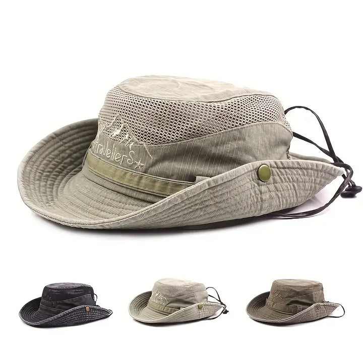 Unisex outdoor sun hat with wide brim, adjustable straps for ultimate sun protection during summer adventures.