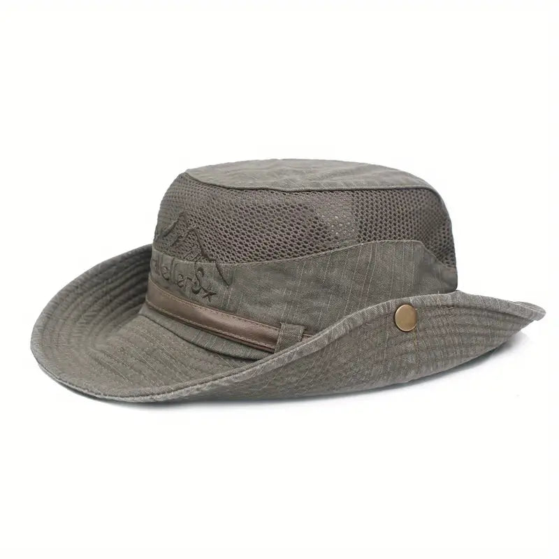 Lightweight unisex sun protection hat with wide brim and adjustable toggle, essential for summer outdoor use.