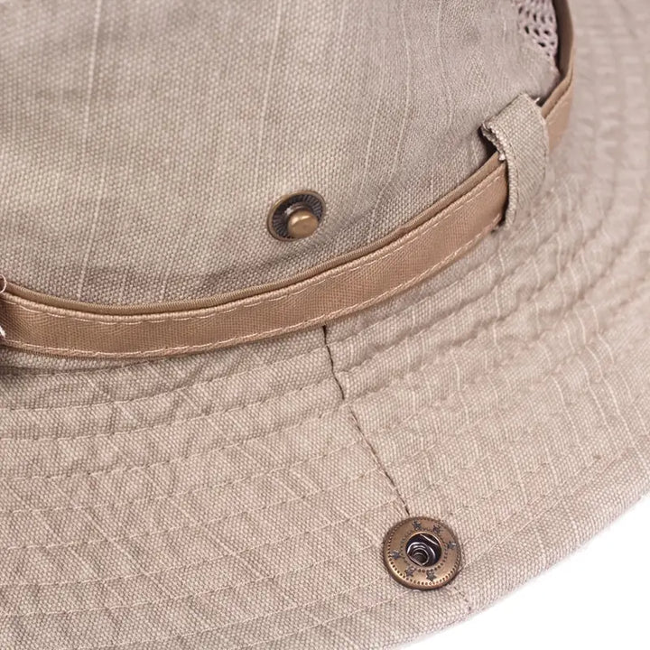 Stylish unisex wide brim sun hat with adjustable cord, perfect for garden work, fishing, and daily wear.