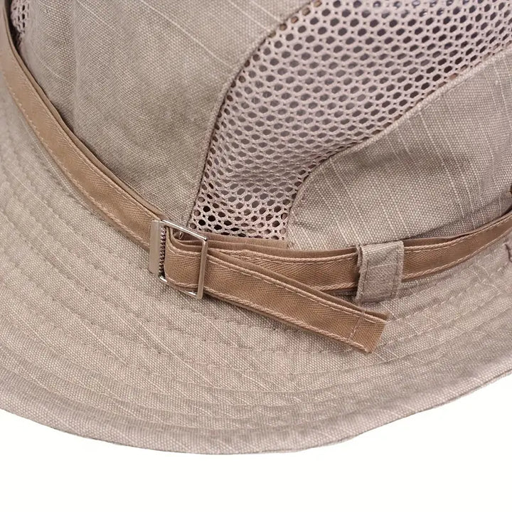 Adjustable unisex wide brim sun hat for men & women, ideal for hiking, beach, and sun-safe outdoor fun.