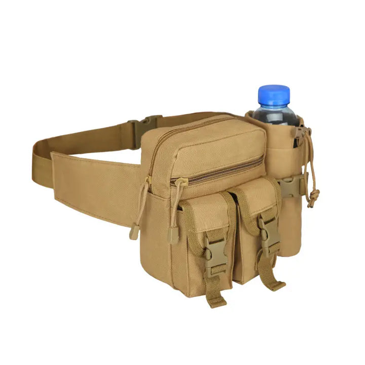 Lightweight, water-resistant hip pack with bottle holder for outdoor walking & cycling adventures.