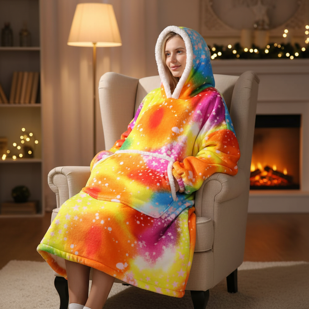 Unisex oversized fleece blanket with hood, cozy winter comfort for adults