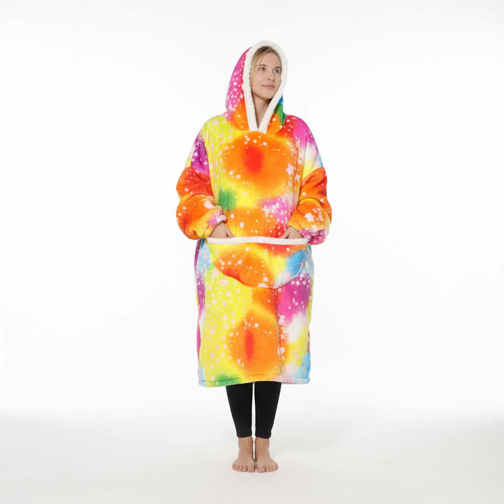 SnuggleHood oversized hooded fleece blanket in soft gray 125 characters