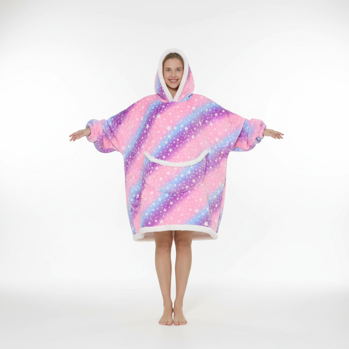 Comfortable oversized blanket with hood, ideal for relaxing at home