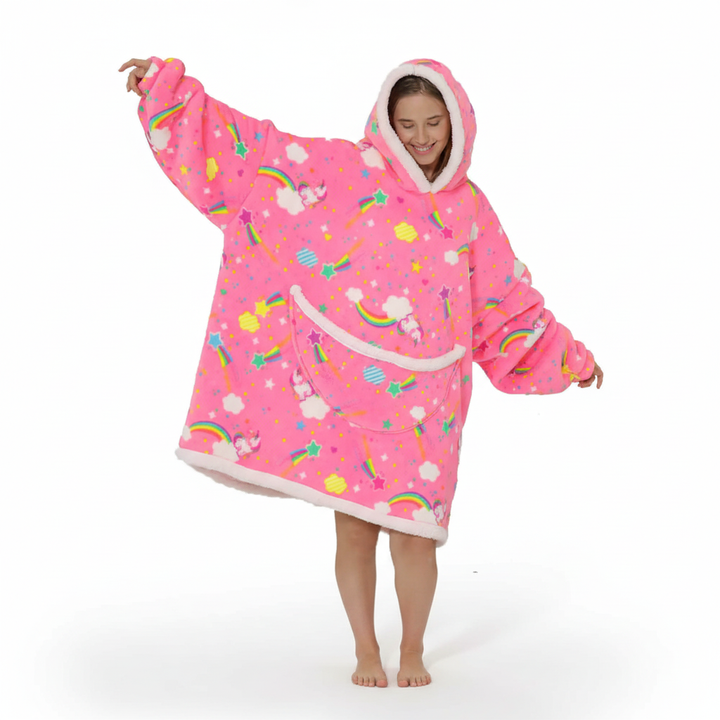 Soft oversized hooded blanket, perfect for chilly evenings on the sofa