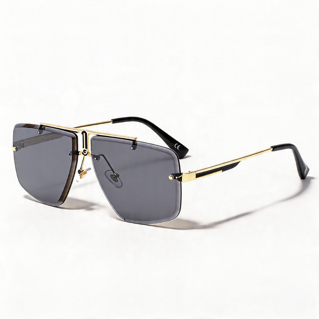 Sleek oversized rimless sunglasses, a versatile unisex accessory for fashion & UV defense.