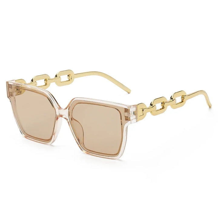 Stylish oversized chain temple sunglasses, unisex eyewear for a trendy look. Features a durable metal frame & UV400 lenses.