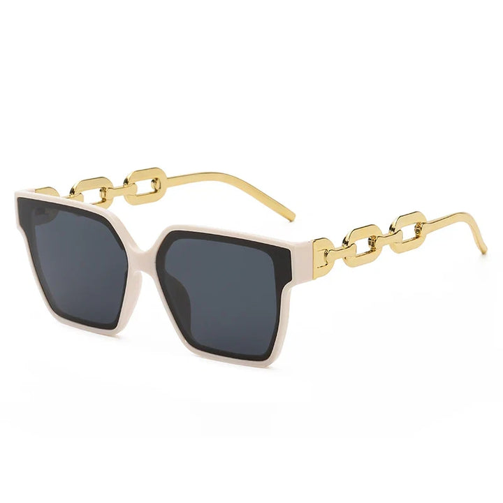 Bold unisex oversized sunglasses, a must-have fashion accessory with unique chain temples and protective UV400 lenses.
