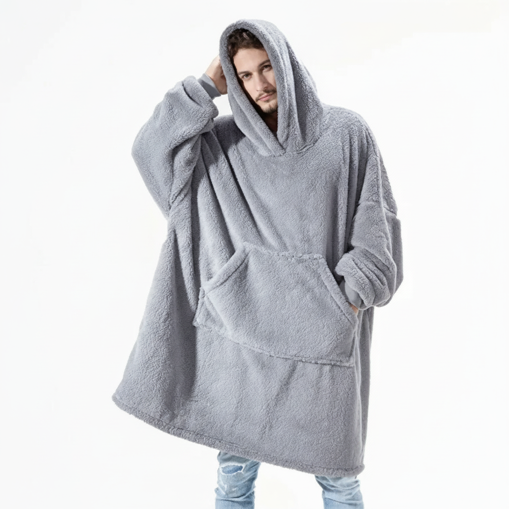 Diverse group of friends wearing Unisex Oversized Warm Flannel Blanket Hoodies, enjoying comfort