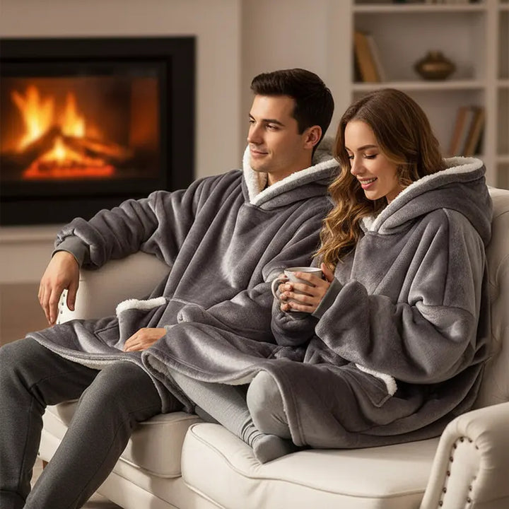 Unisex oversized wearable blanket hoodie, cozy fleece loungewear for ultimate winter comfort
