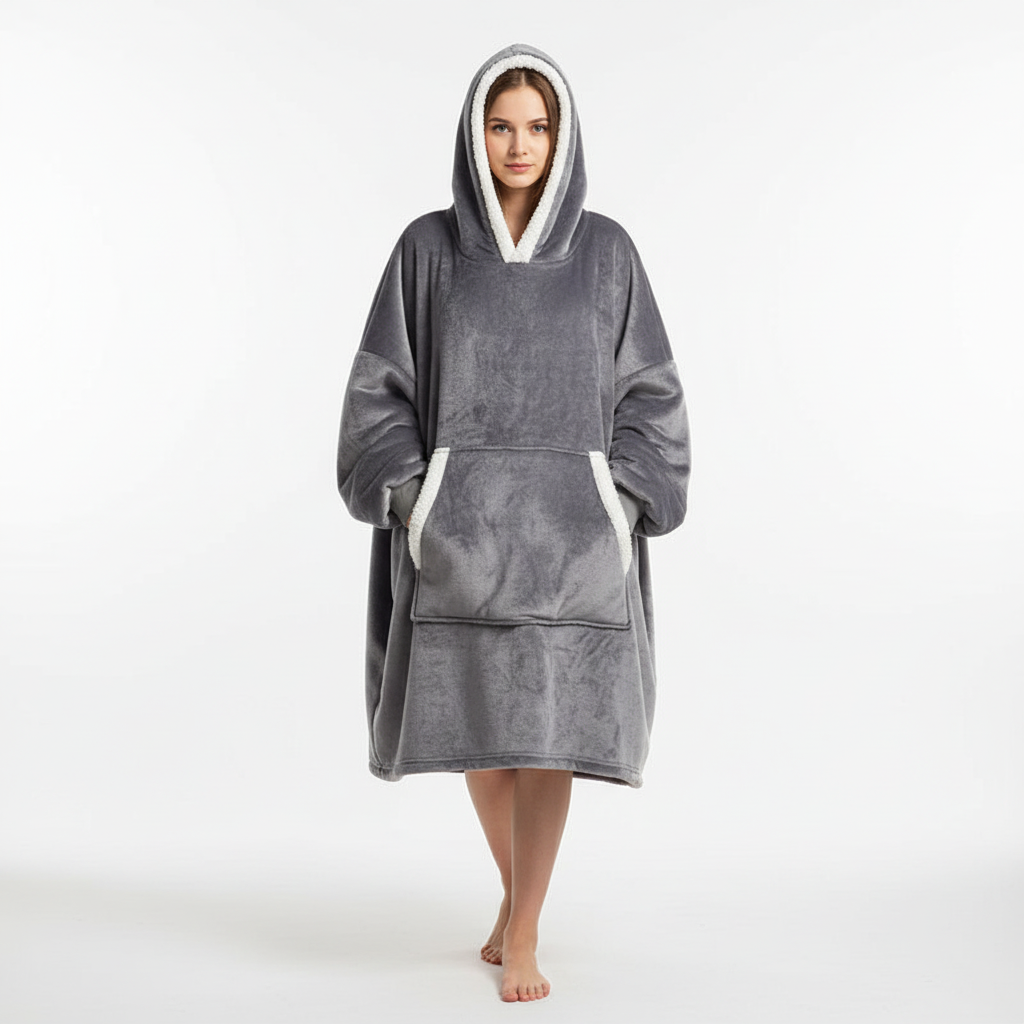 Unisex wearable blanket hoodie with a large front pocket, ideal for cozy at-home comfort