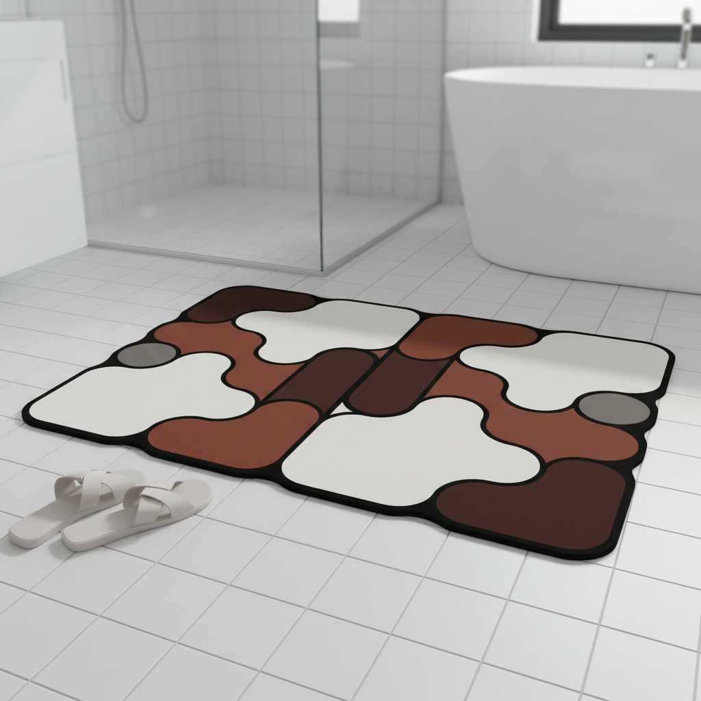 Unisex padded knitted diatomaceous earth bath mat, soft, absorbent, quick-dry bathroom decor
