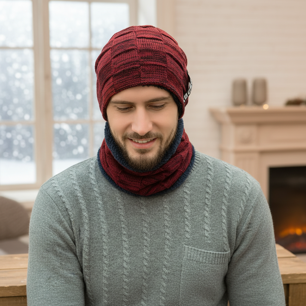 Unisex Pascal knit winter hat and scarf set, perfect for cold weather comfort.