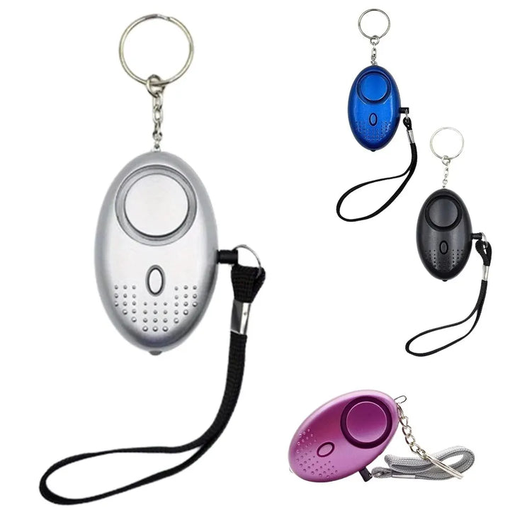Unisex personal safety alarm with 130 dB siren & LED light, ideal for self-defense & emergency situations.