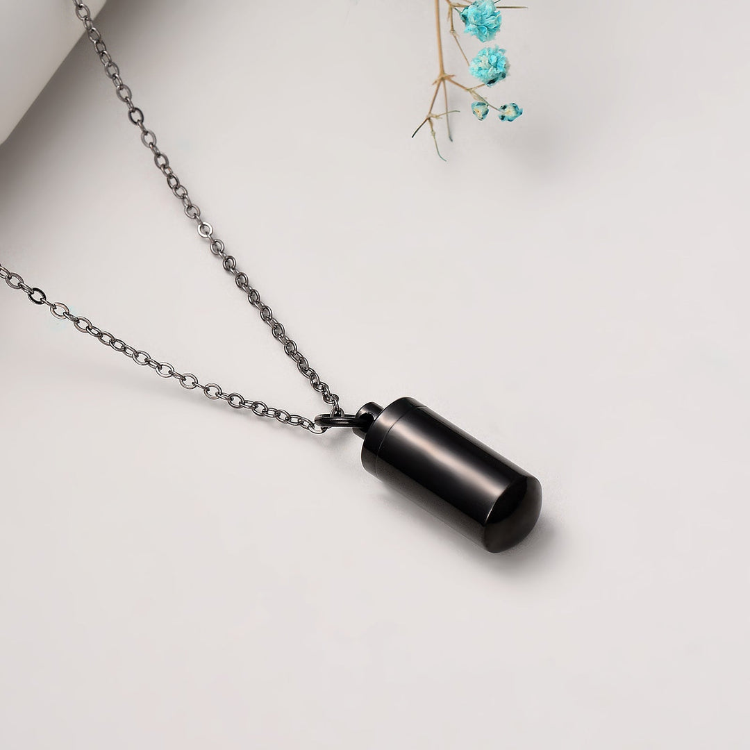 Personalized urn necklace, stainless steel memorial pendant for ashes, unisex cremation jewelry keepsake.