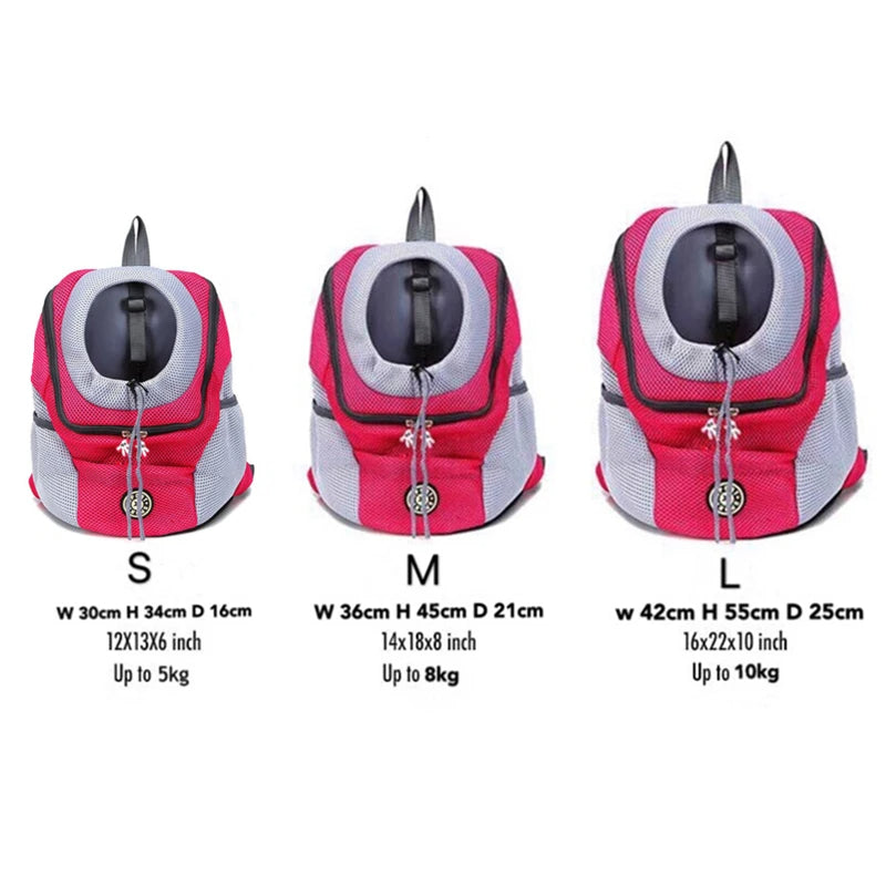 Ergonomic gray pet carrier backpack for small to medium dogs and cats, ensuring comfortable & secure hands-free travel.