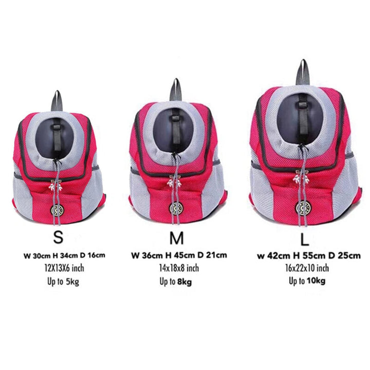Ergonomic gray pet carrier backpack for small to medium dogs and cats, ensuring comfortable & secure hands-free travel.