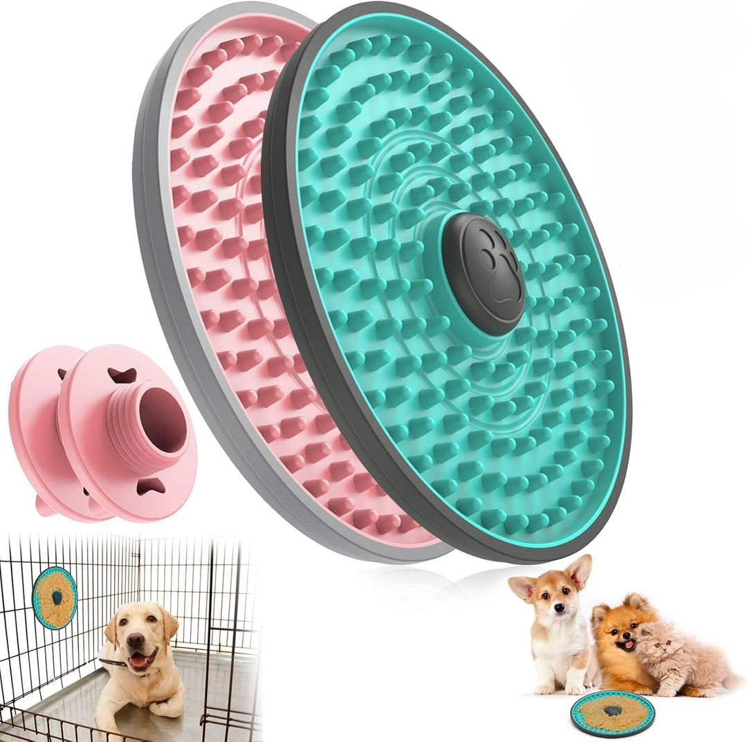 Dog enjoying a green slow feeder lick mat, promoting mental stimulation and reducing anxiety