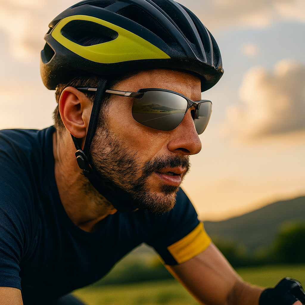 Unisex polarized sports sunglasses, photochromic lenses for cycling, driving, and active outdoor lifestyles.