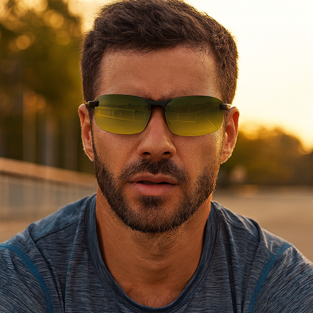 Polarized sports sunglasses reduce glare for clear vision. Unisex design with UV protection, ideal for driving & cycling.
