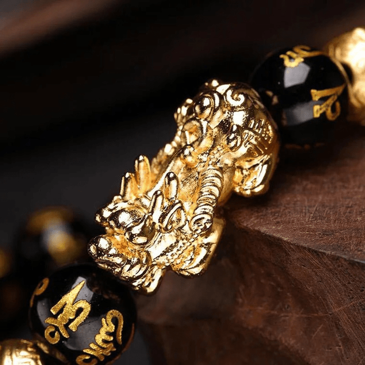 Kaelith spiritual black obsidian Pi Xiu bracelet, adjustable design