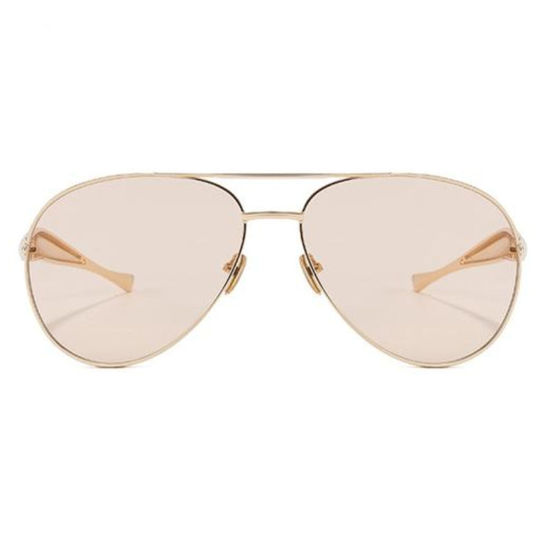 Chic brown tint unisex aviator pilot sunglasses with cream metal frame, a fashion eyewear accessory.