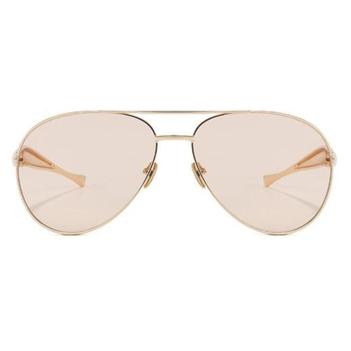 Chic brown tint unisex aviator pilot sunglasses with cream metal frame, a fashion eyewear accessory.