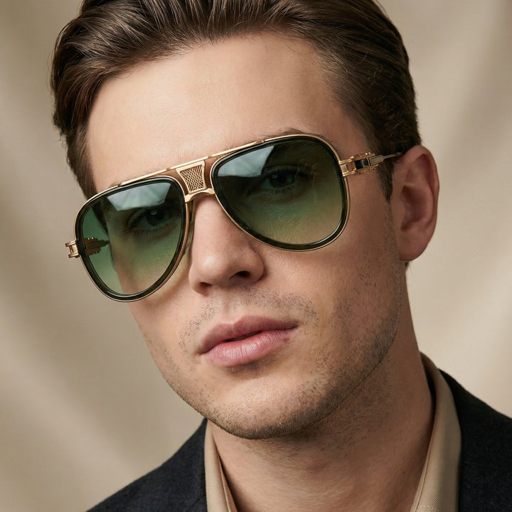 Everyday unisex aviator sunglasses, robust acetate frame, essential UV400 eye protection.