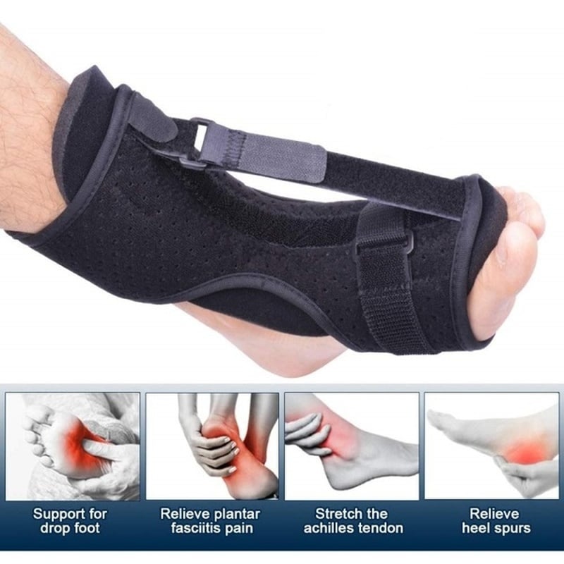 Adjustable plantar fasciitis night splint for comfortable foot support & pain relief. Unisex design for all users.