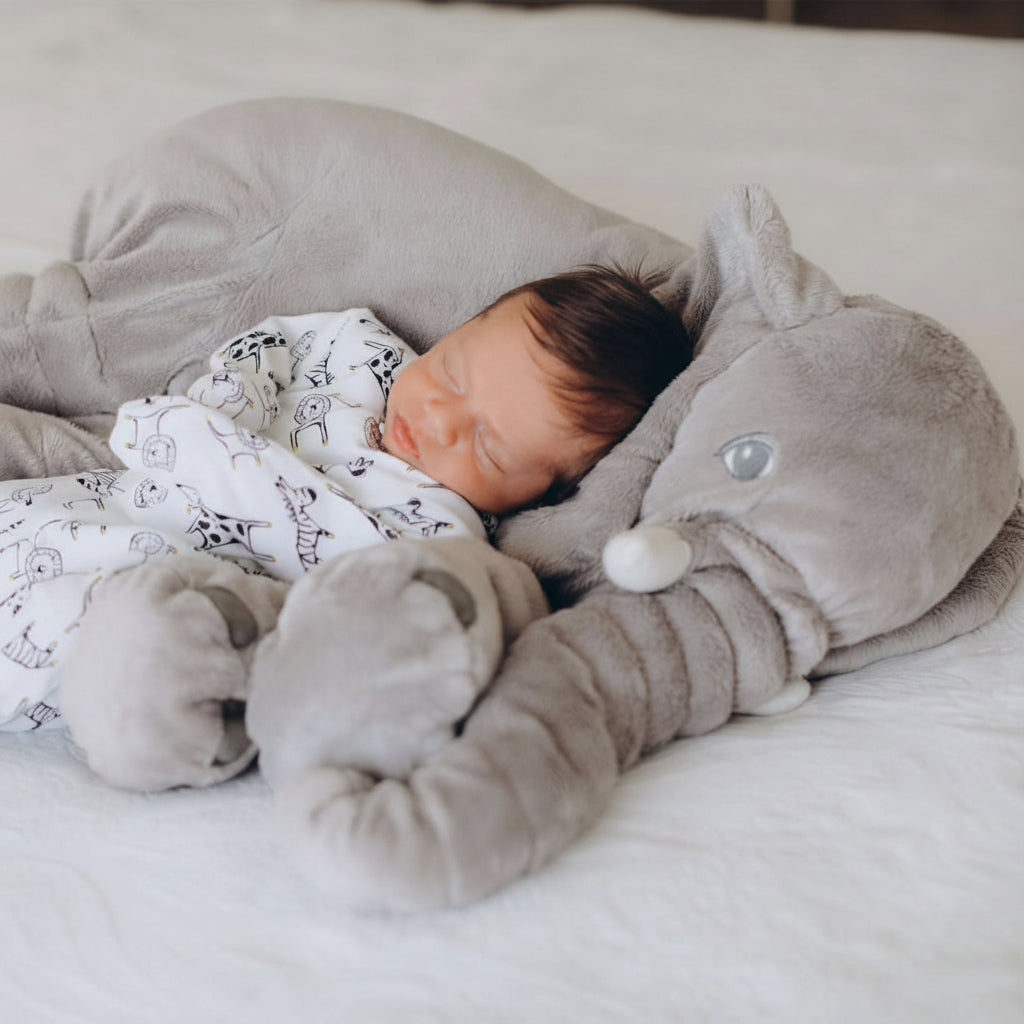 Cute plush elephant pillow, ideal baby gift & nursery decor. Soft stuffed animal for kids' cuddles.