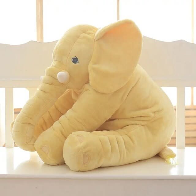 Adorable plush elephant pillow, a perfect baby gift or toddler comfort toy. Soft stuffed animal for nursery.