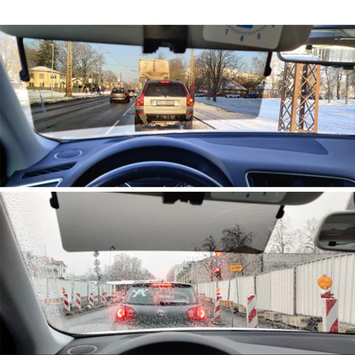 Unisex polarized car sun visor reducing sun glare, enhancing road clarity & driving safety for all-weather vision.