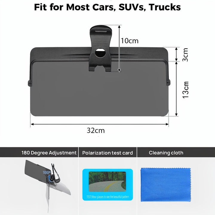 Unisex car sun visor with polarized lens for enhanced clarity, anti-glare, eye protection & safer driving.
