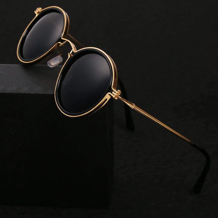 Gold metal frame polarized sunglasses, unisex design, anti-glare for essential eye protection. Summer ready.
