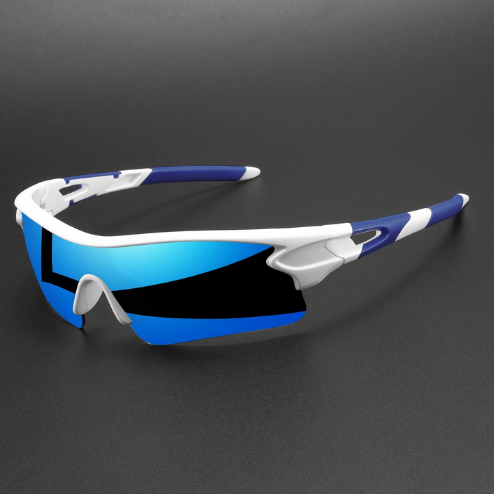 Close-up of polarized performance sunglasses lenses. UV protection for activewear. Great for sports & outdoor activities.