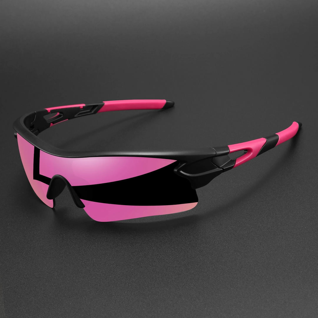 Durable black frame unisex performance sunglasses. Polarized lenses offer UV protection for cycling, running & sports.