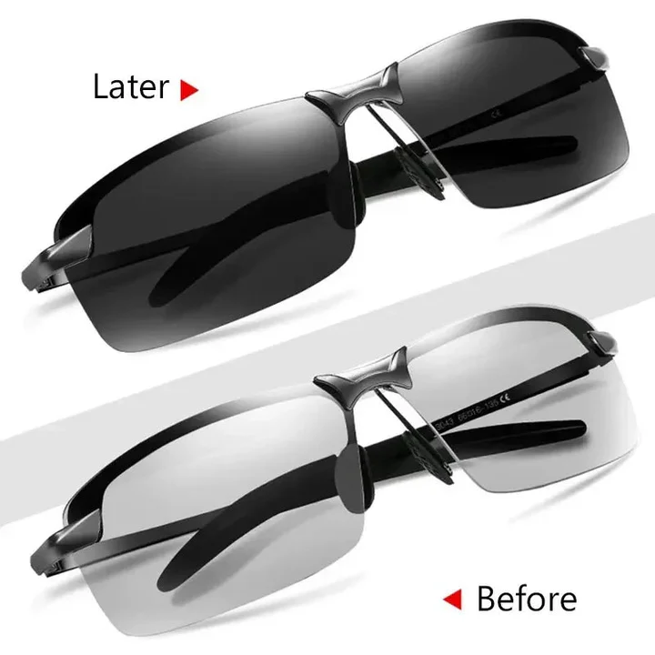 Stylish unisex photochromic sunglasses with polarized lenses for cycling, driving & outdoor sports. Enhances eye comfort.