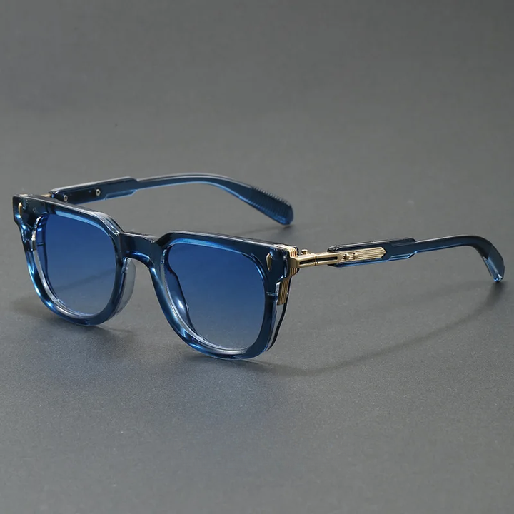Unisex polarized square frame sunglasses in black acetate, offering stylish UV protection and glare reduction for summer eyewear.