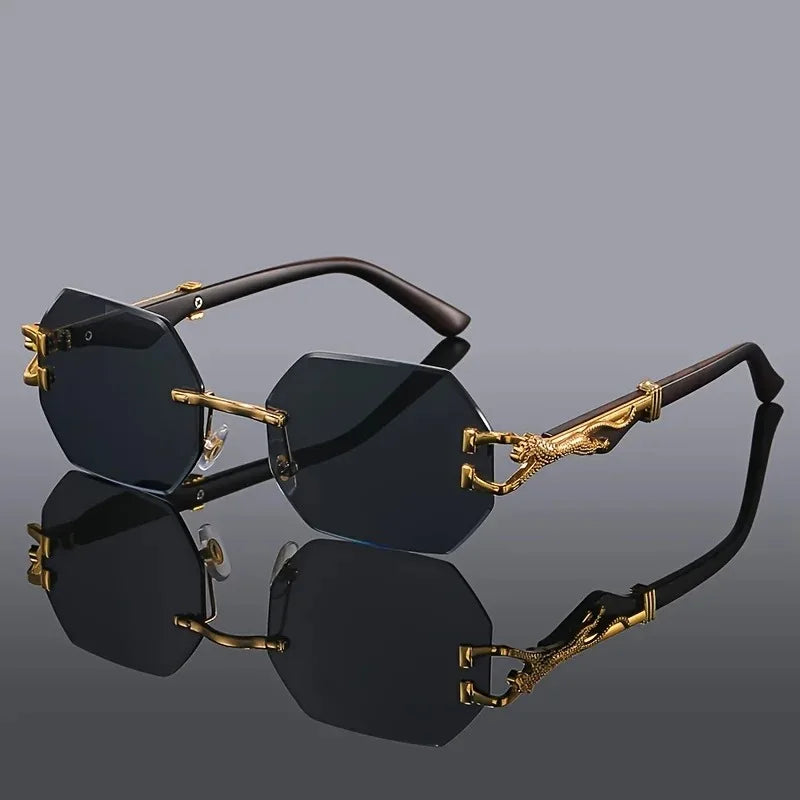 Fashion-forward polygonal eyewear, leopard print, gradient lenses, and full UV400 protection.