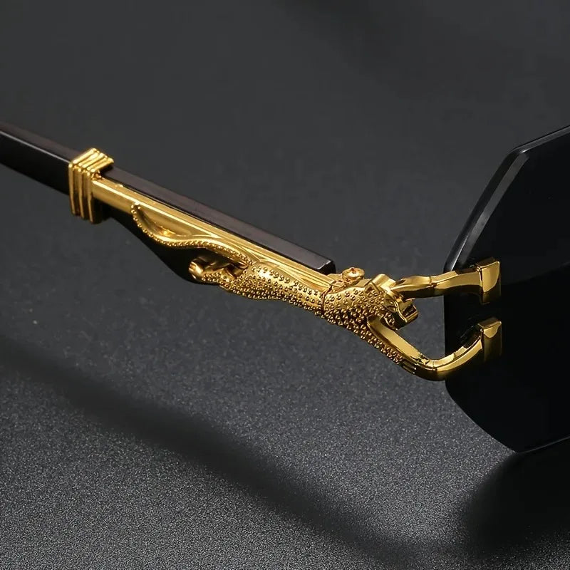 Elegant leopard print detail on modern polygonal sunglasses, lightweight design & UV400.