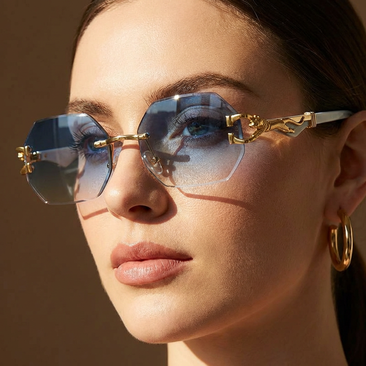 Fashionable polygonal sunglasses with leopard print temples, lightweight for all-day wear, UV400.