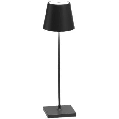 Close-up of a sleek, portable LED table lamp with dimmable light for home decor